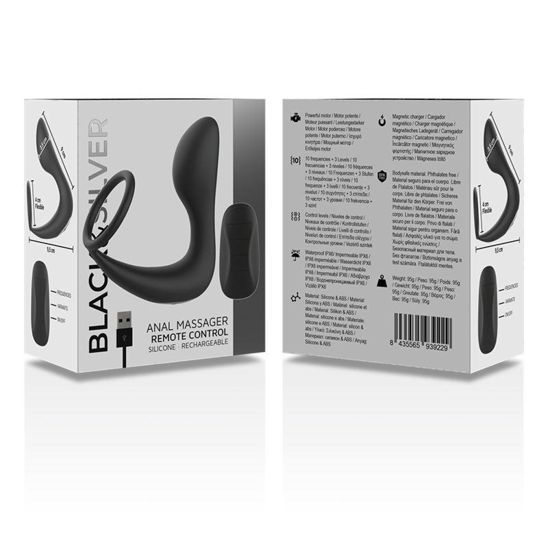 BLACK&SILVER - REMOTE CONTROL ANAL MASSAGER RECHARGEABLE SILICONE BLACK - NOCTURNA DESIRES