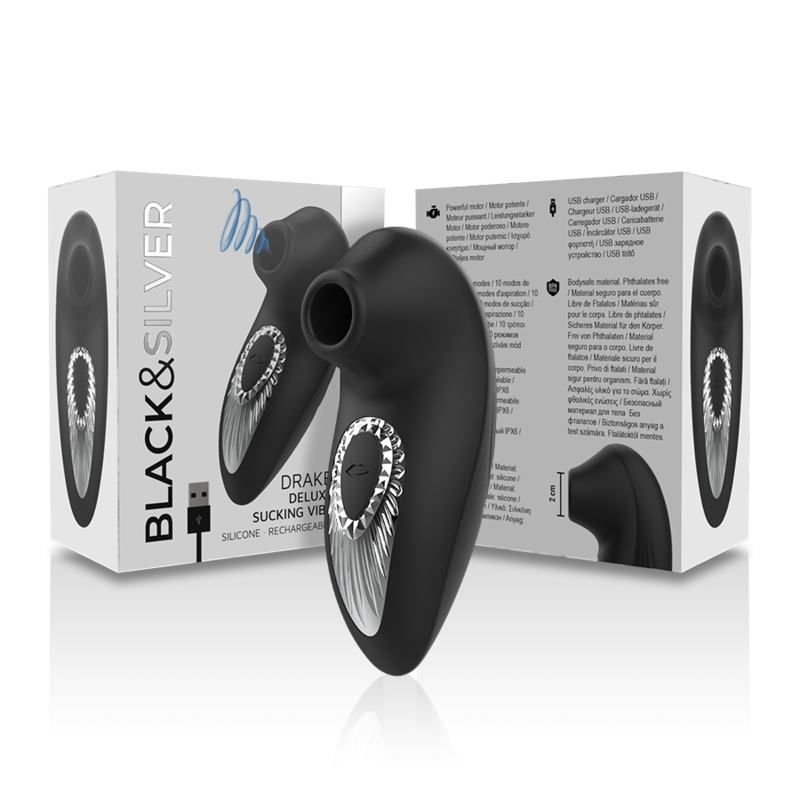 BLACK&SILVER - DRAKE DELUXE SUCKING VIBE RECHARGEABLE SILICONE BLACK - NOCTURNA DESIRES