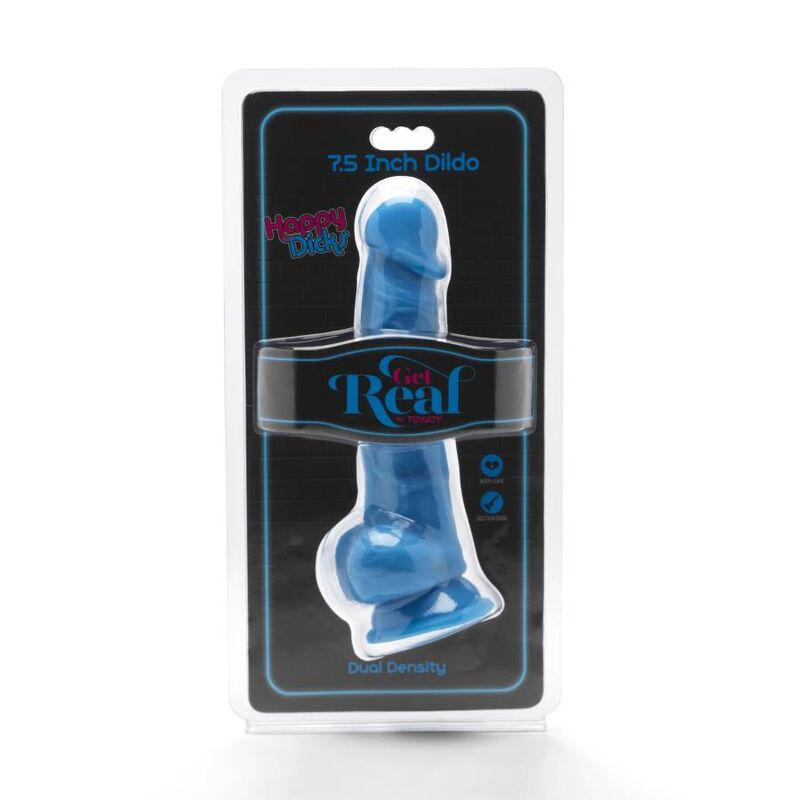 GET REAL - HAPPY DICKS 19 CM WITH BALLS BLUE - NOCTURNA DESIRES