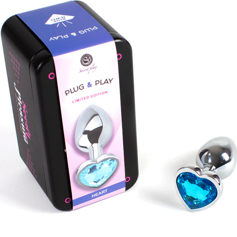 SECRETPLAY - METAL BUTT PLUG BLUE HEART SMALL SIZE 7 CM - NOCTURNA DESIRES