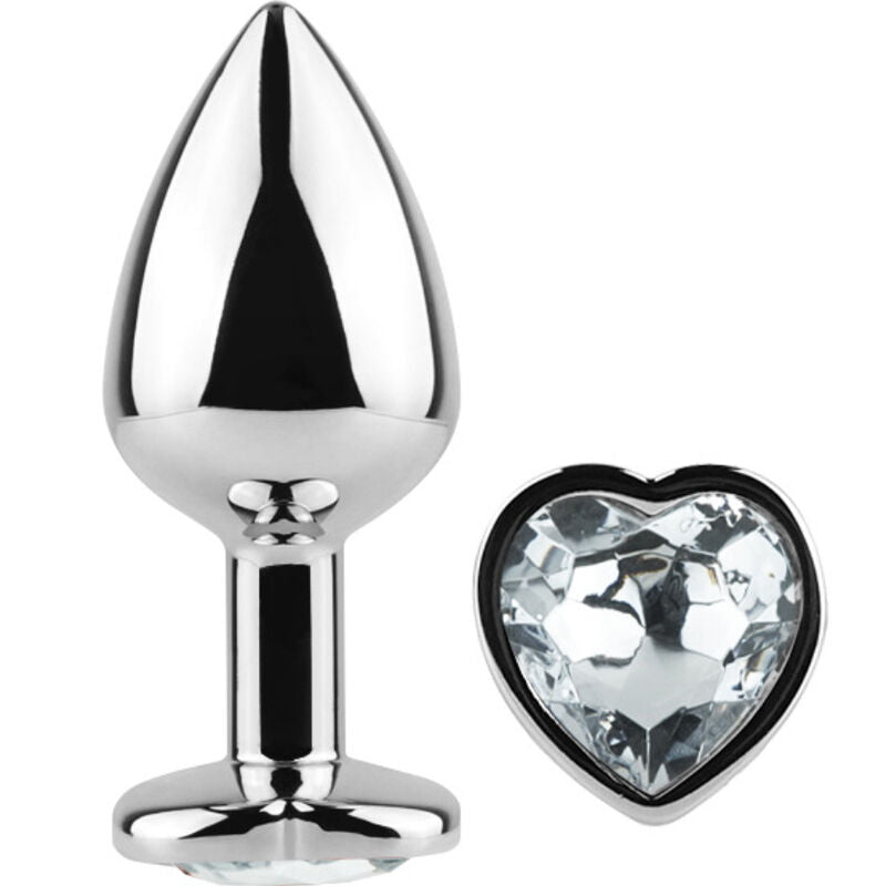 SECRETPLAY - METAL BUTT PLUG CLEAR CRYSTAL HEART SMALL SIZE 7 CM - NOCTURNA DESIRES