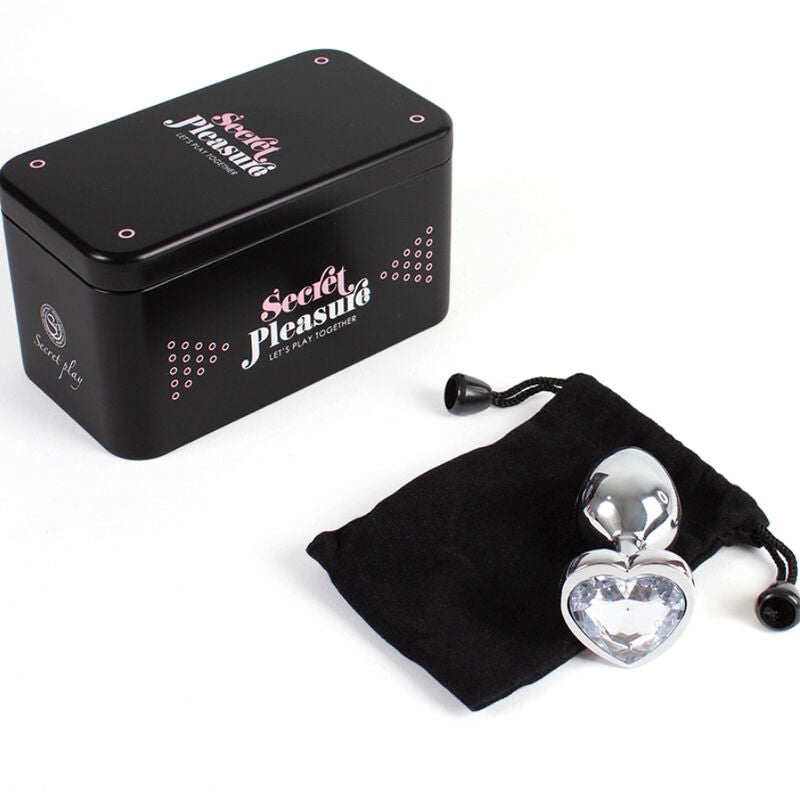 SECRETPLAY - METAL BUTT PLUG CLEAR CRYSTAL HEART SMALL SIZE 7 CM - NOCTURNA DESIRES