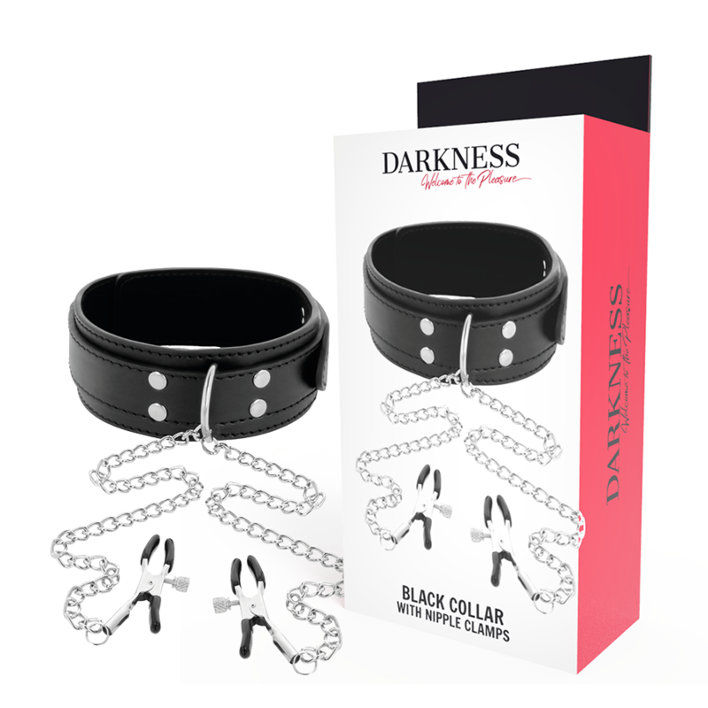 DARKNESS - COLLAR WITH NIPPLE CLAMPS BLACK - NOCTURNA DESIRES
