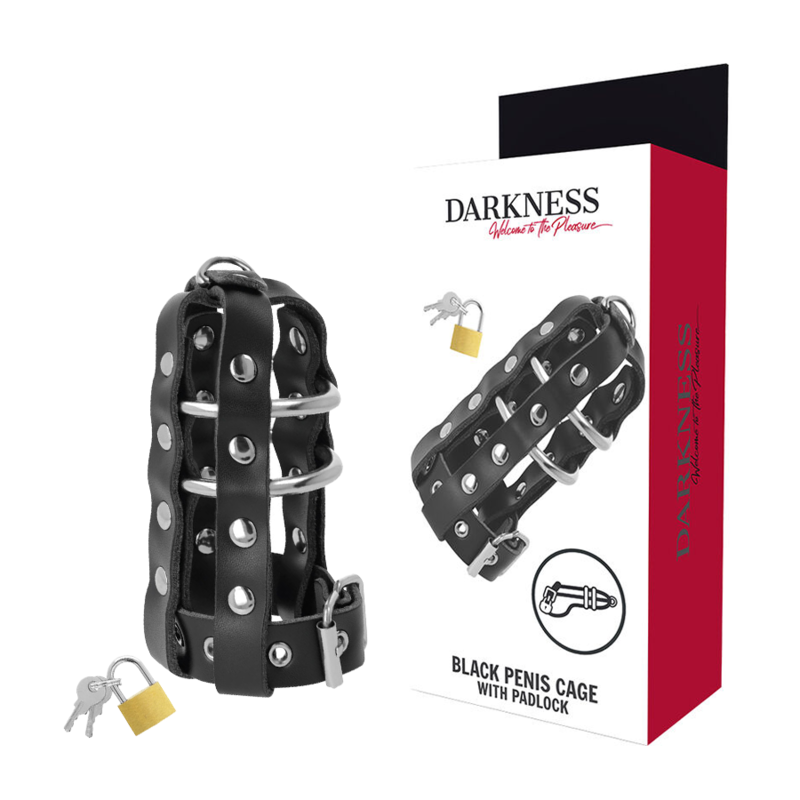DARKNESS - LEATHER CHASTITY CAGE WITH LOCK - NOCTURNA DESIRES