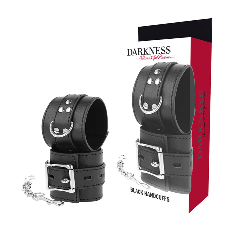 DARKNESS - BLACK LEATHER HANDCUFFS - NOCTURNA DESIRES