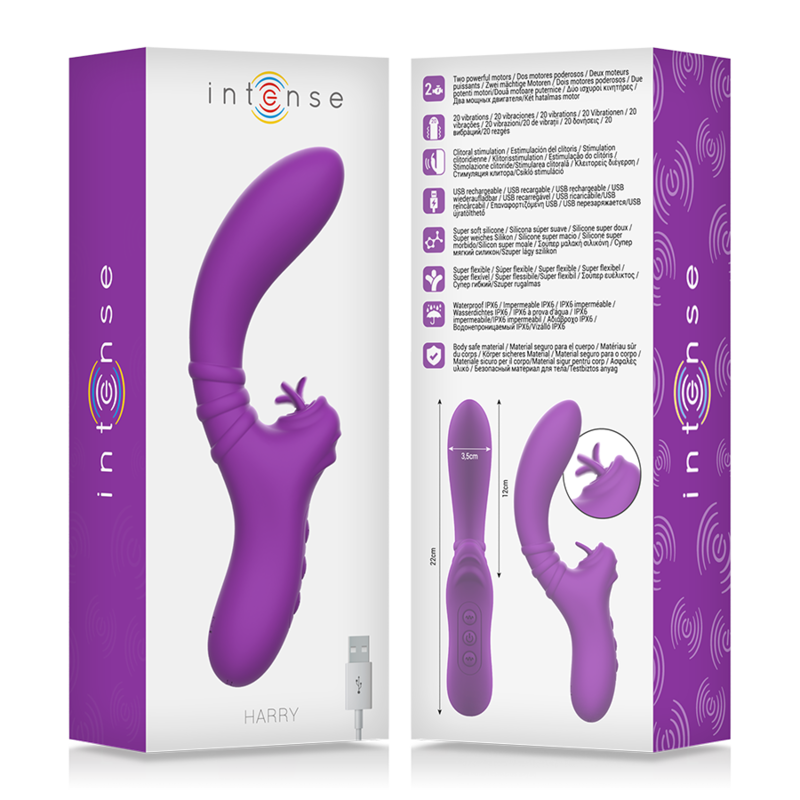 INTENSE - HARRY FLEXIBLE VIBRATOR WITH PURPLE TONGUE - NOCTURNA DESIRES