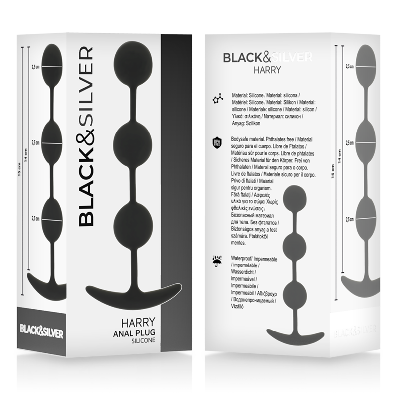 BLACK&SILVER - HARRY ANAL ROSARY 3 SILICONE SPHERES 14 CM - NOCTURNA DESIRES