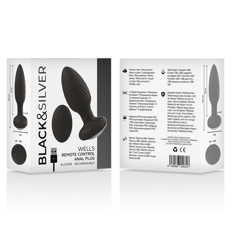 BLACK&SILVER - WELLS PLUG SILICONE ANAL ROTATOR REMOTE CONTROL - NOCTURNA DESIRES