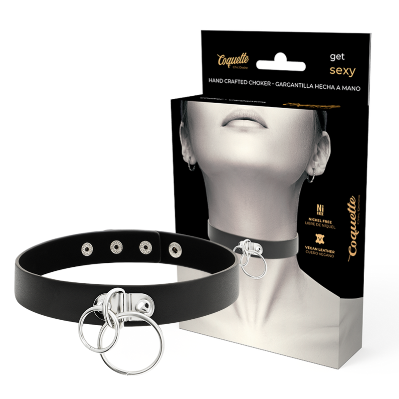COQUETTE CHIC DESIRE - DOUBLE RING VEGAN LEATHER CHOKER - NOCTURNA DESIRES