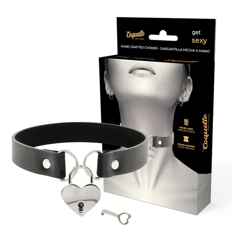 COQUETTE CHIC DESIRE - VEGAN LEATHER NECKLACE WITH HEART ACCESSORY WITH KEY - NOCTURNA DESIRES