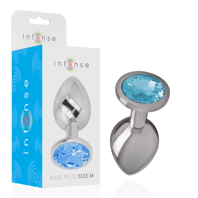 INTENSE - ALUMINUM METAL ANAL PLUG WITH BLUE GLASS SIZE M - NOCTURNA DESIRES