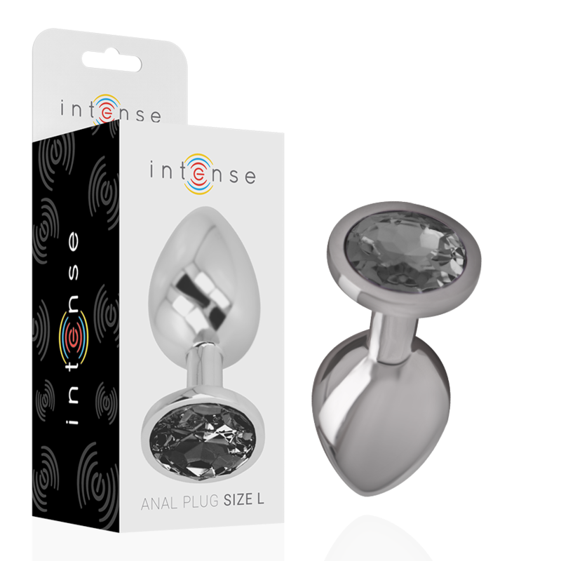 INTENSE - ALUMINUM METAL ANAL PLUG WITH BLACK GLASS SIZE L - NOCTURNA DESIRES