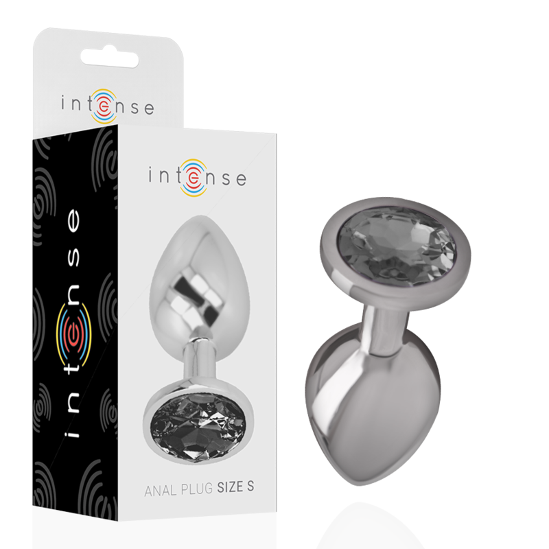 INTENSE - ALUMINUM METAL ANAL PLUG WITH BLACK CRYSTAL SIZE S - NOCTURNA DESIRES