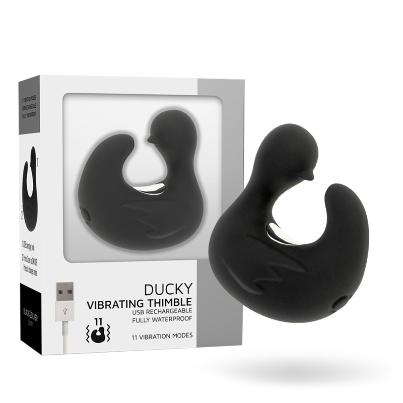 BLACK&SILVER - DUCKYMANIA RECHARGEABLE SILICONE STIMULATING DUCK THIMBLE - NOCTURNA DESIRES