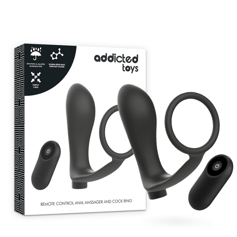 ADDICTED TOYS - PENIS RING WITH REMOTE CONTROL ANAL PLUG BLACK RECHARGEABLE - NOCTURNA DESIRES