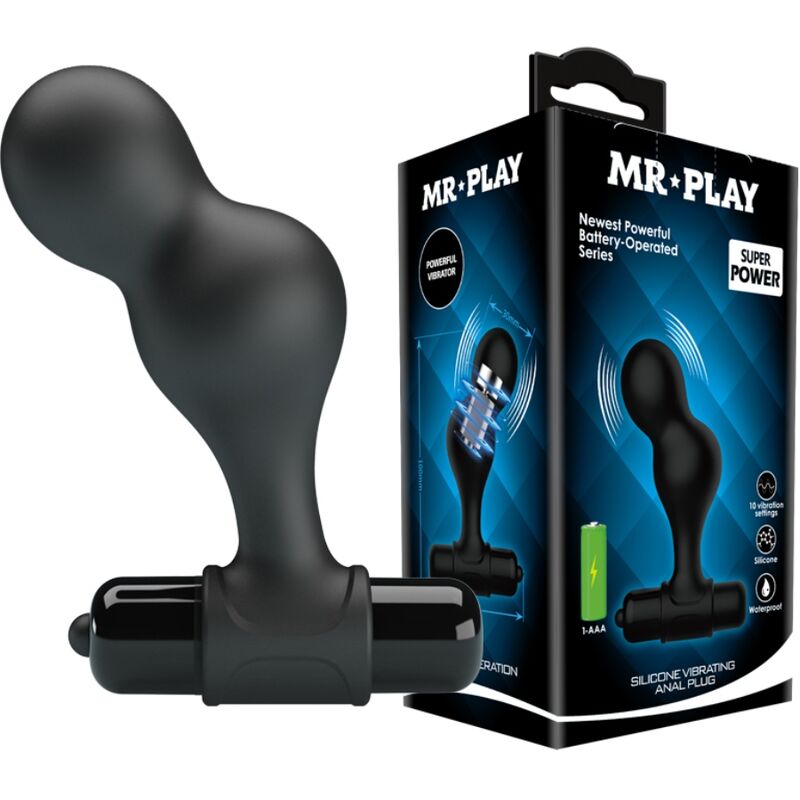 MR PLAY - BLACK SILICONE VIBRATOR ANAL PLUG - NOCTURNA DESIRES