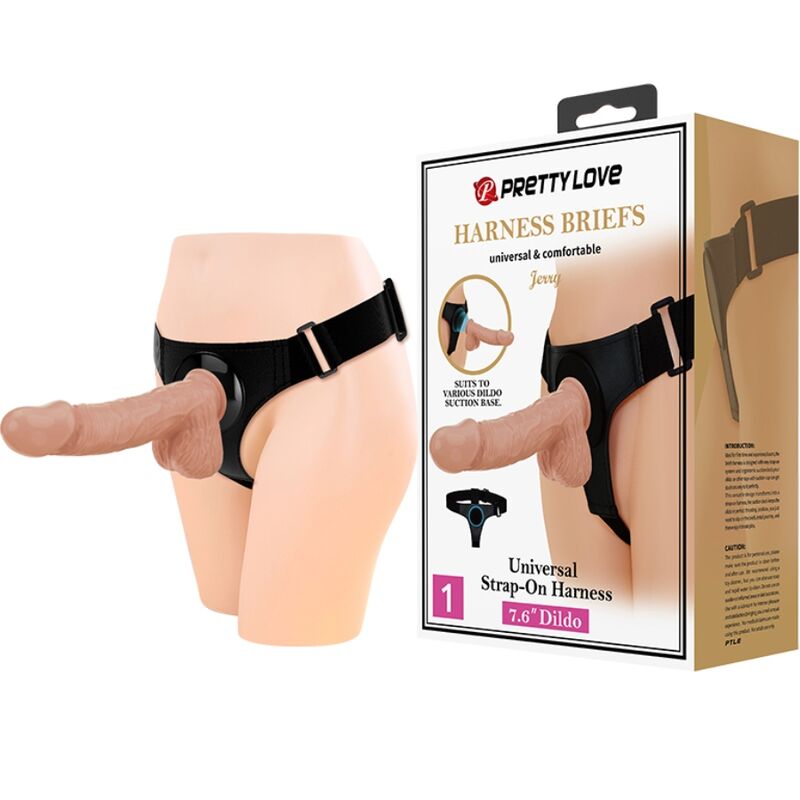 PRETTY LOVE - HARNESS BRIEFS UNIVERSAL HARNESS WITH DILDO JERRY 21.8 CM NATURAL - NOCTURNA DESIRES