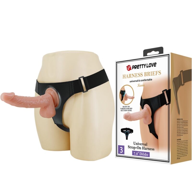 PRETTY LOVE - HARNESS BRIEFS UNIVERSAL HARNESS WITH DILDO KEVIN 19 CM NATURAL - NOCTURNA DESIRES