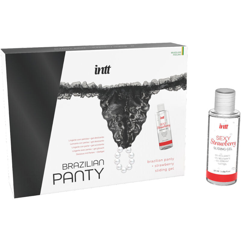 INTT RELEASES - BRAZILIAN BLACK PANTY WITH PEARLS AND LUBRICANT GEL 50 ML - NOCTURNA DESIRES