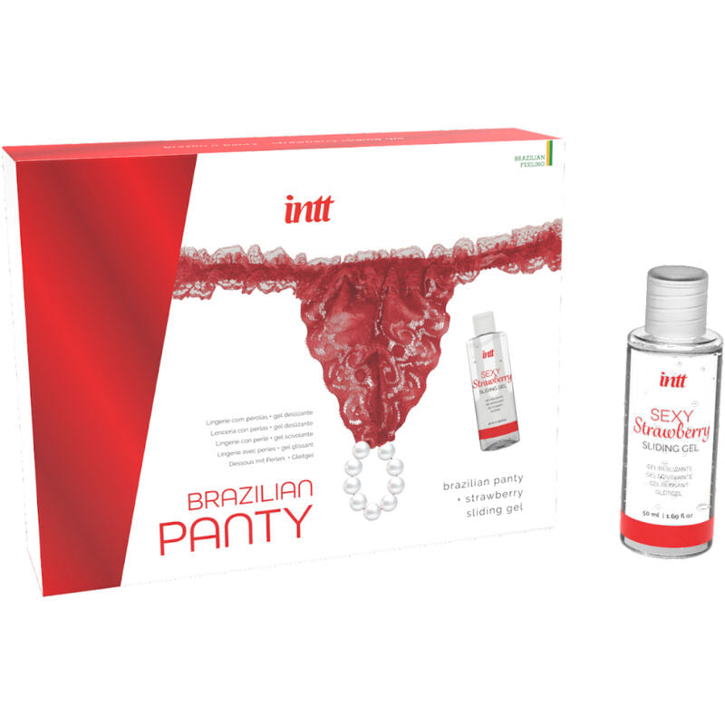 INTT RELEASES - BRAZILIAN RED PANTY WITH PEARLS AND LUBRICATING GEL 50 ML - NOCTURNA DESIRES