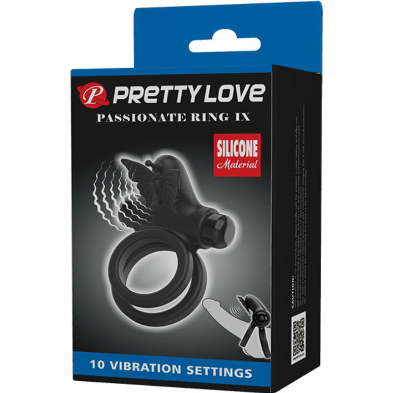 PRETTY LOVE - DOUBLE VIBRATING RING WITH BLACK STIMULATOR - NOCTURNA DESIRES