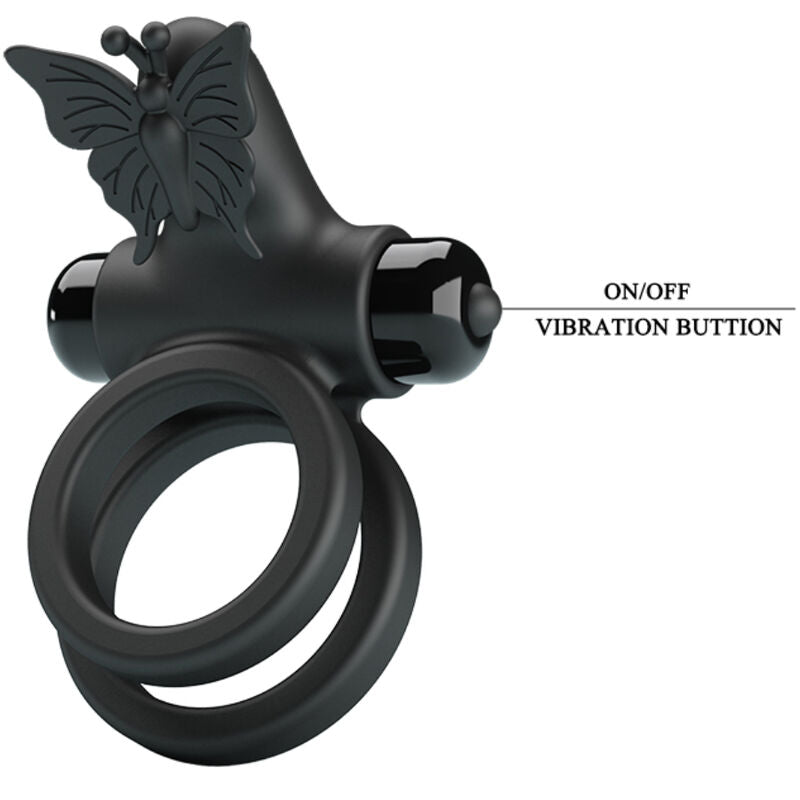 PRETTY LOVE - DOUBLE VIBRATING RING WITH BLACK STIMULATOR - NOCTURNA DESIRES