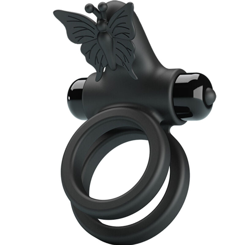 PRETTY LOVE - DOUBLE VIBRATING RING WITH BLACK STIMULATOR - NOCTURNA DESIRES