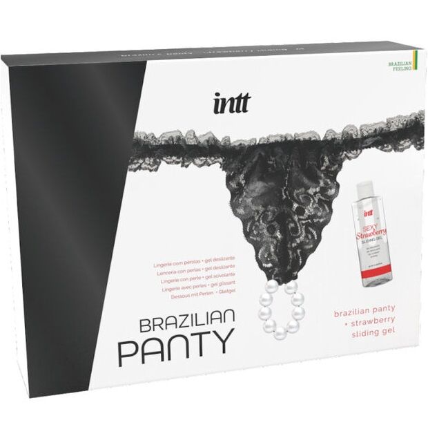 INTT RELEASES - BRAZILIAN BLACK PANTY WITH PEARLS AND LUBRICANT GEL 50 ML - NOCTURNA DESIRES