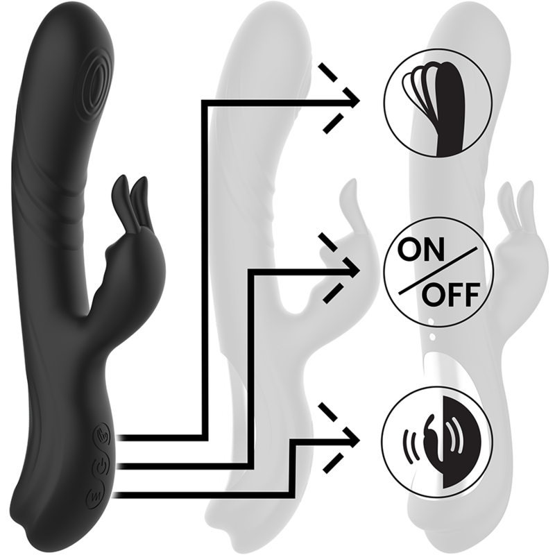 BLACK&SILVER - JAMIE RECHARGEABLE SILICONE RABBIT STIMULATOR BLACK - NOCTURNA DESIRES