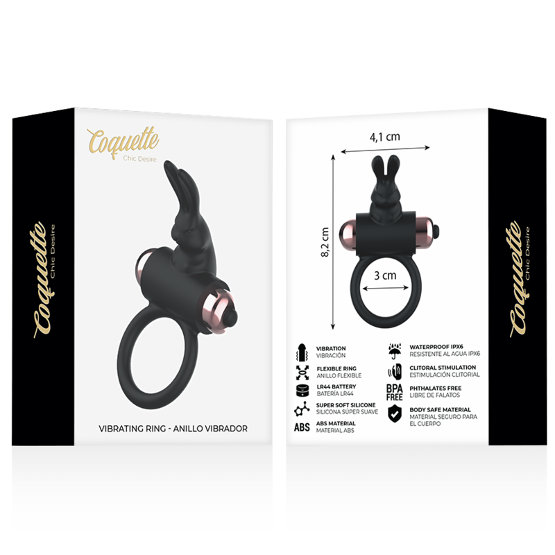 COQUETTE CHIC DESIRE - COCK RING WITH VIBRATOR BLACK/ GOLD - NOCTURNA DESIRES