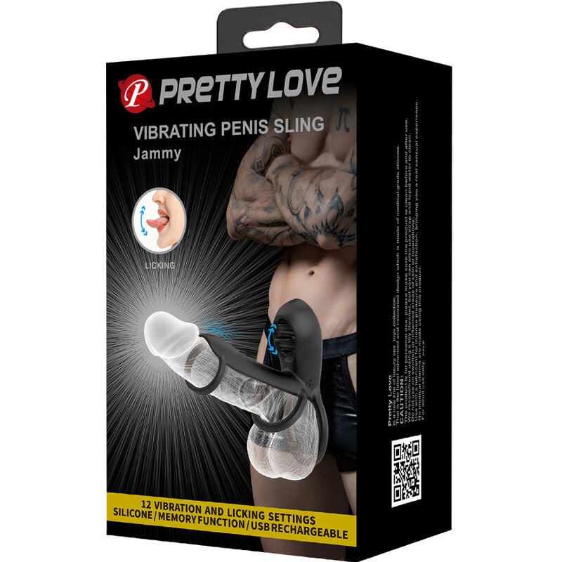 PRETTY LOVE - JAMMY PENIS SHEATH 12 VIBRATIONS WITH RECHARGEABLE SILICONE TONGUE - NOCTURNA DESIRES
