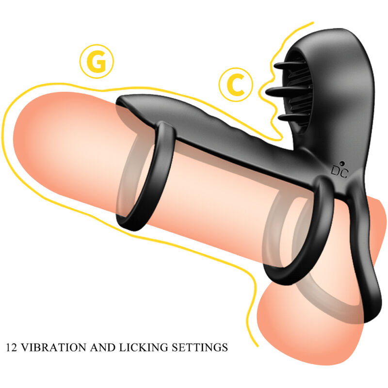 PRETTY LOVE - JAMMY PENIS SHEATH 12 VIBRATIONS WITH RECHARGEABLE SILICONE TONGUE - NOCTURNA DESIRES