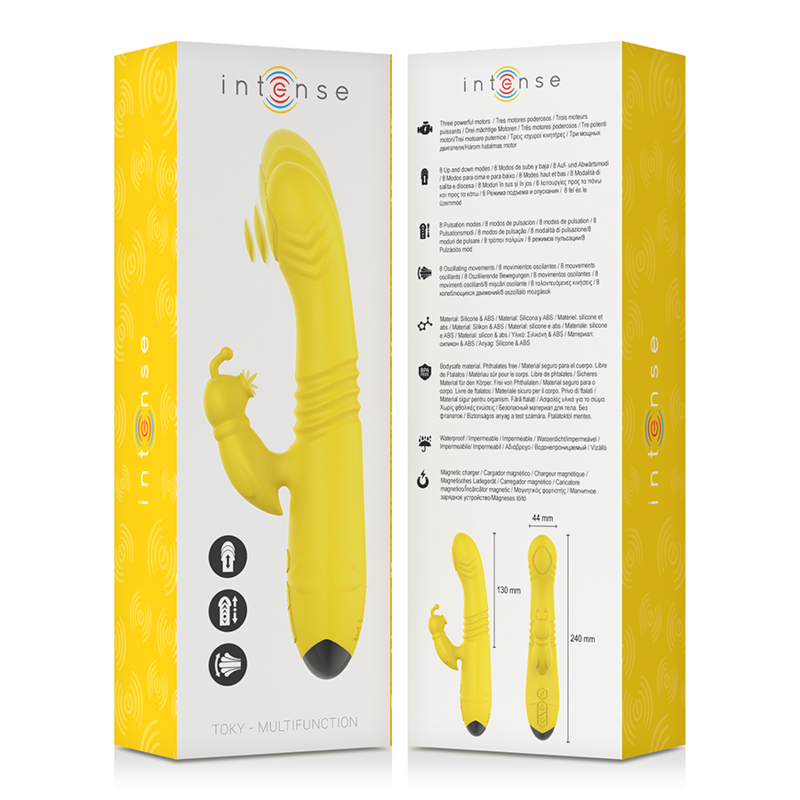 INTENSE - TOKY MULTIFUNCTION VIBRATOR UP & DOWN WITH CLITORAL STIMULATOR YELLOW - NOCTURNA DESIRES