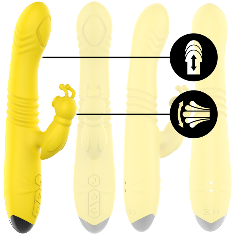 INTENSE - TOKY MULTIFUNCTION VIBRATOR UP & DOWN WITH CLITORAL STIMULATOR YELLOW - NOCTURNA DESIRES