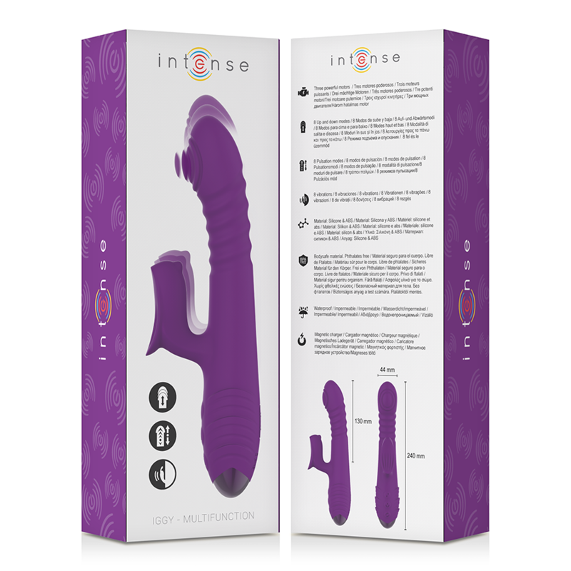 INTENSE - IGGY MULTIFUNCTION RECHARGEABLE VIBRATOR UP & DOWN WITH CLITORAL STIMULATOR PURPLE - NOCTURNA DESIRES