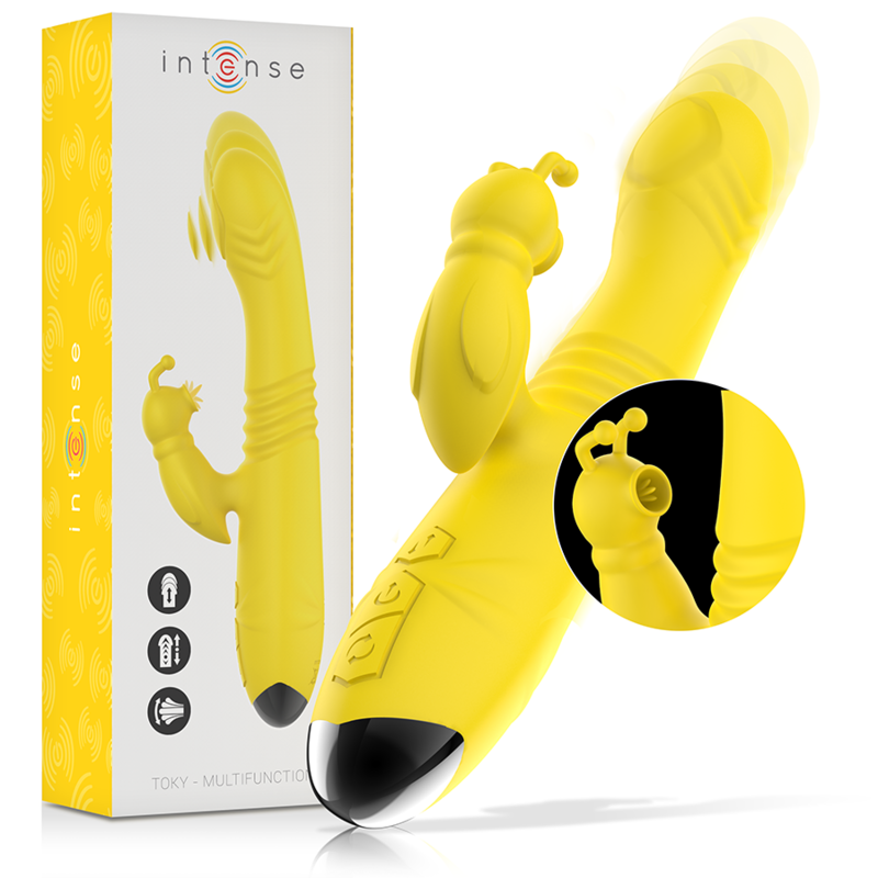 INTENSE - TOKY MULTIFUNCTION VIBRATOR UP & DOWN WITH CLITORAL STIMULATOR YELLOW - NOCTURNA DESIRES