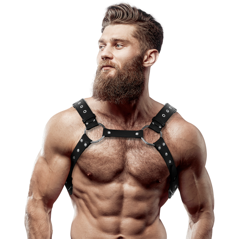 FETISH SUBMISSIVE ATTITUDE - MENS ECO-LEATHER CHEST HARNESS WITH STUDS - NOCTURNA DESIRES