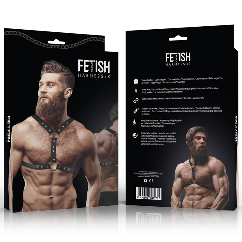 FETISH SUBMISSIVE ATTITUDE - ECO-LEATHER CHEST HARNESS WITH DOUBLE SUPPORT AND STUDS FOR MEN - NOCTURNA DESIRES