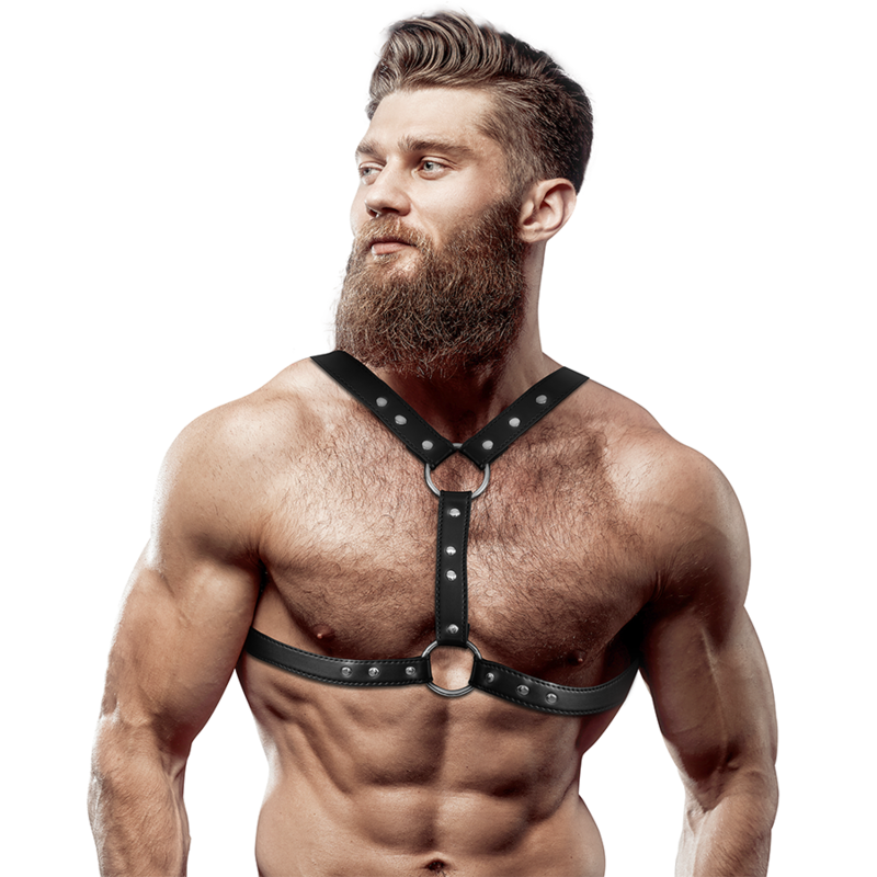 FETISH SUBMISSIVE ATTITUDE - ECO-LEATHER CHEST HARNESS WITH DOUBLE SUPPORT AND STUDS FOR MEN - NOCTURNA DESIRES