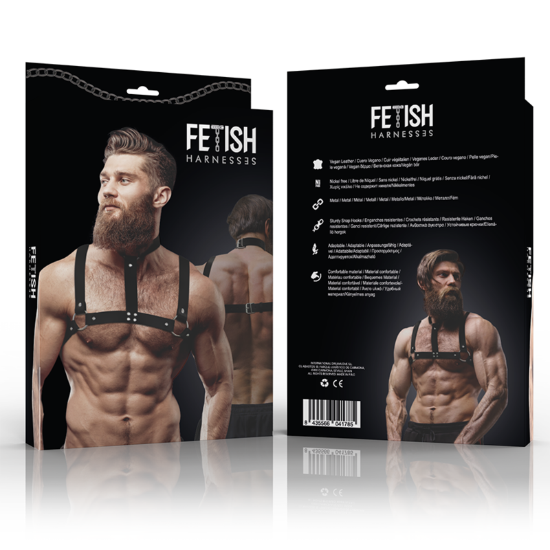 FETISH SUBMISSIVE ATTITUDE - ADJUSTABLE ECO-LEATHER CHEST HARNESS WITH NECKLACE FOR MEN - NOCTURNA DESIRES