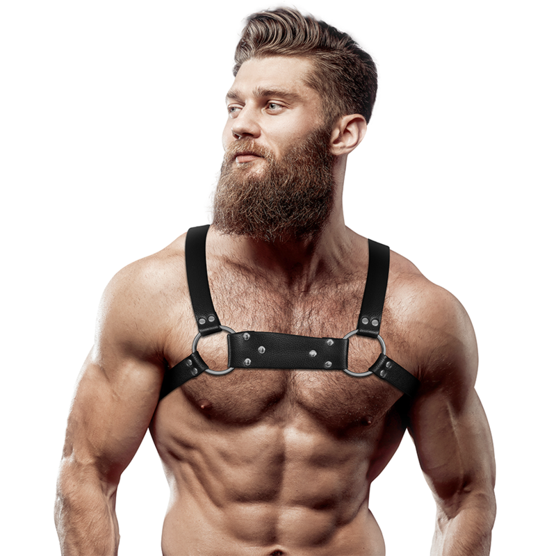 FETISH SUBMISSIVE ATTITUDE - MENS ECO-LEATHER BULLDOG CHEST HARNESS SIZE M/L - NOCTURNA DESIRES