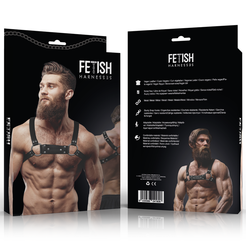 FETISH SUBMISSIVE ATTITUDE - MENS ECO-LEATHER BULLDOG CHEST HARNESS SIZE M/L - NOCTURNA DESIRES