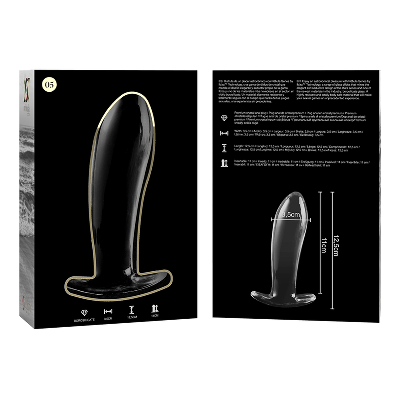 NEBULA SERIES BY IBIZA - MODEL 5 ANAL PLUG BOROSILICATE GLASS CLEAR 12.5 CM -O- 3.5 CM - NOCTURNA DESIRES
