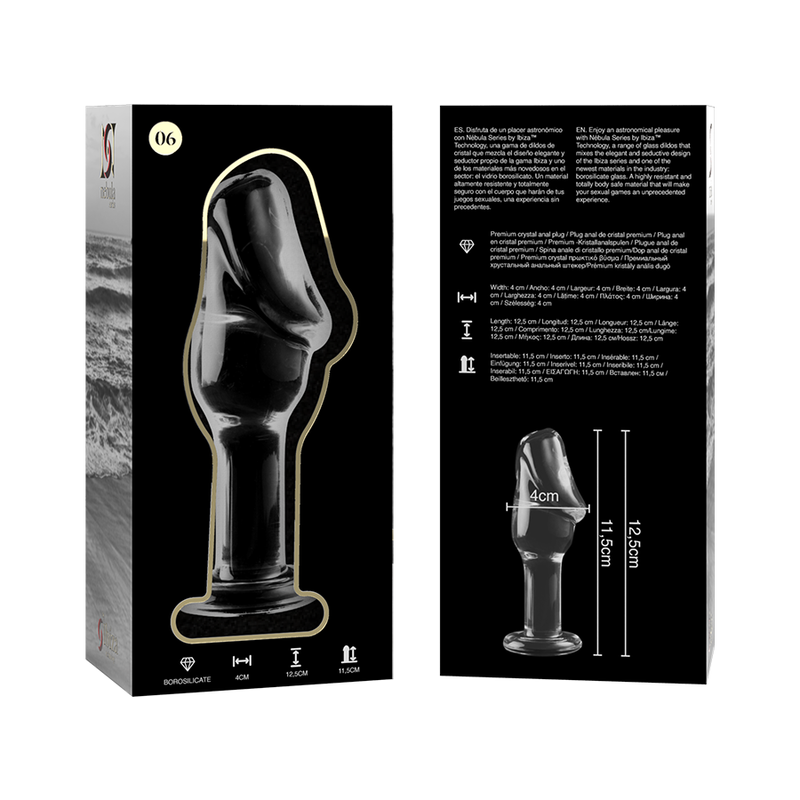 NEBULA SERIES BY IBIZA - MODEL 6 ANAL PLUG BOROSILICATE GLASS CLEAR 12.5 CM -O- 4 CM - NOCTURNA DESIRES