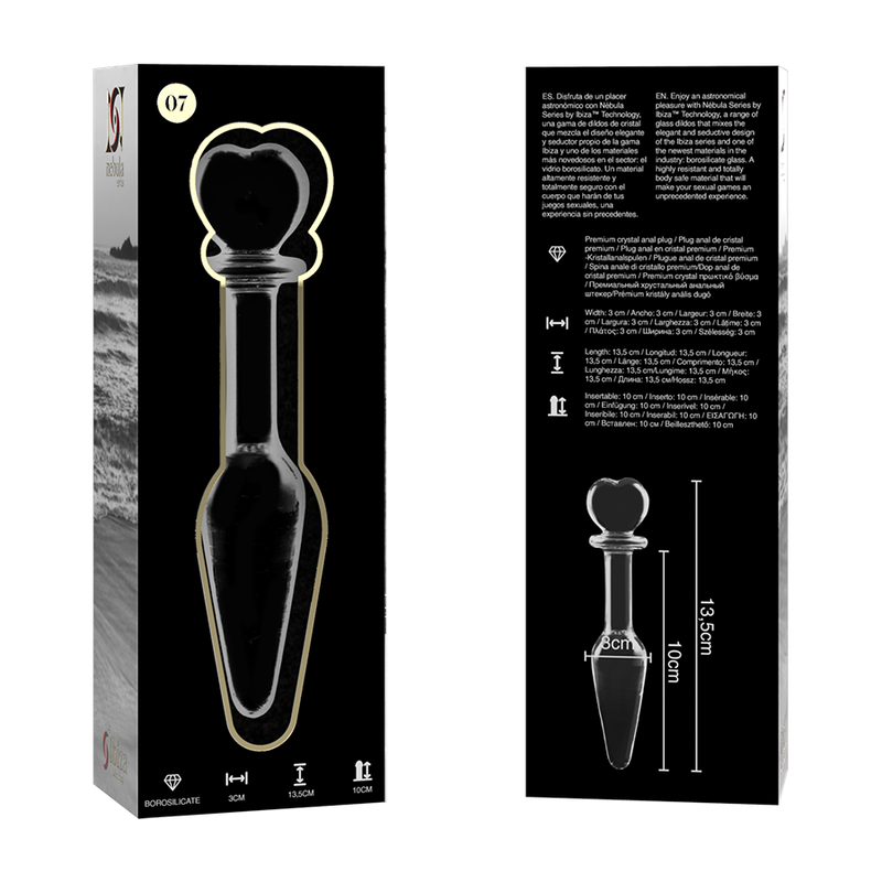 NEBULA SERIES BY IBIZA - MODEL 7 ANAL PLUG BOROSILICATE GLASS CLEAR 13.5 CM -O- 3 CM - NOCTURNA DESIRES