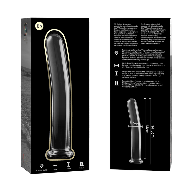 NEBULA SERIES BY IBIZA - MODEL 8 DILDO BOROSILICATE GLASS CLEAR 14.5 CM -O- 2 CM - NOCTURNA DESIRES