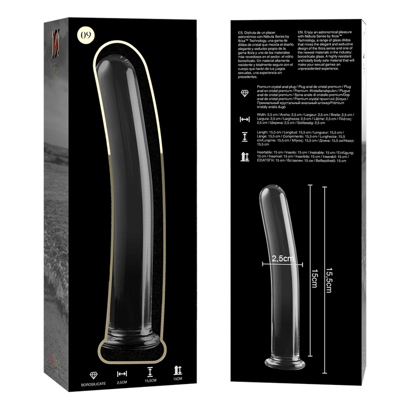 NEBULA SERIES BY IBIZA - MODEL 9 DILDO BOROSILICATE GLASS CLEAR 15.5 CM -O- 2.5 CM - NOCTURNA DESIRES
