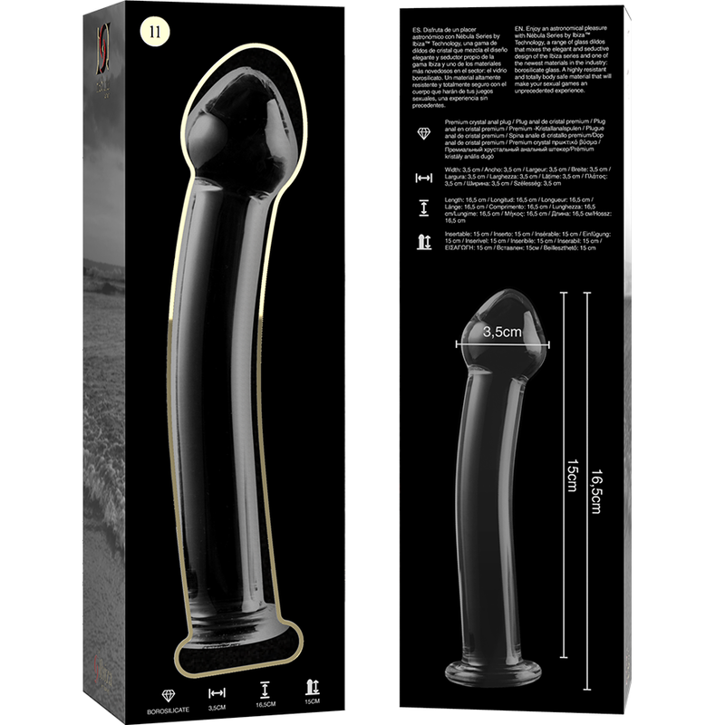NEBULA SERIES BY IBIZA - MODEL 11 DILDO BOROSILICATE GLASS CLEAR 16 CM -O- 3 CM - NOCTURNA DESIRES
