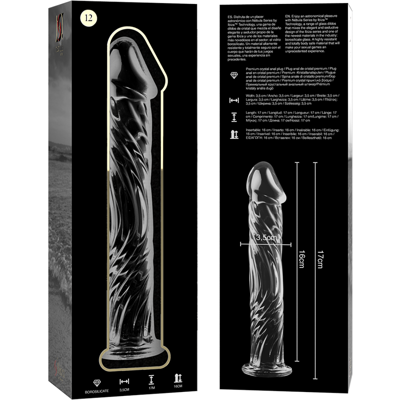 NEBULA SERIES BY IBIZA - MODEL 12 DILDO BOROSILICATE GLASS CLEAR 17 CM -O- 3.5 CM - NOCTURNA DESIRES
