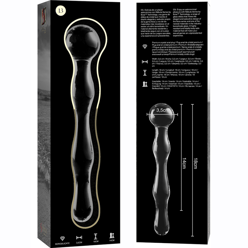NEBULA SERIES BY IBIZA - MODEL 13 DILDO BOROSILICATE GLASS CLEAR 18 CM -O- 3.5 CM - NOCTURNA DESIRES